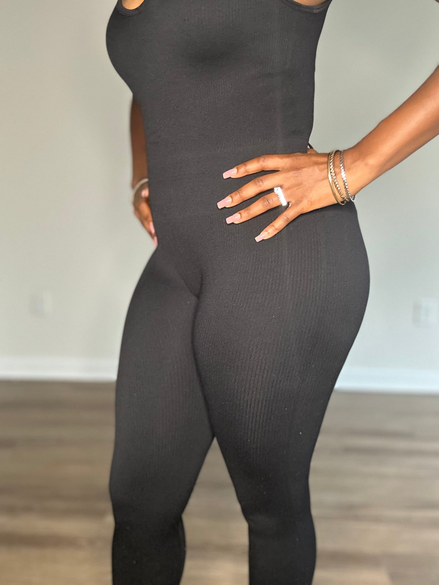 Ribbed Seamless V-Neck Jumpsuit