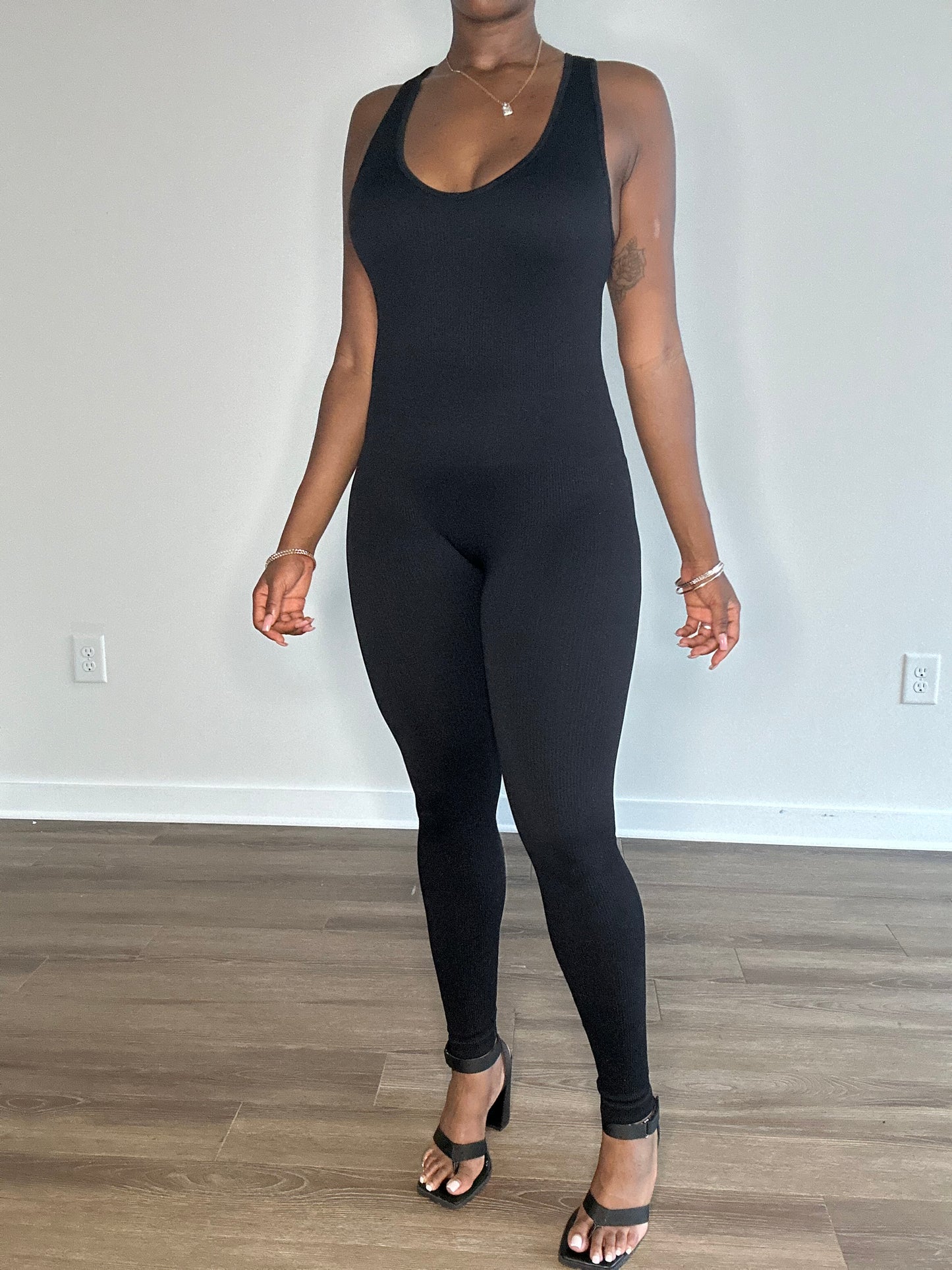 Ribbed Seamless V-Neck Jumpsuit